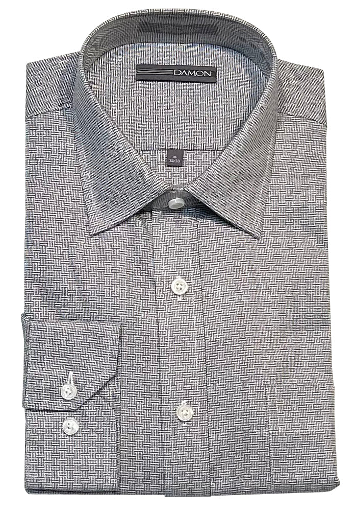 Damon Ultra Poplin Medallion Check Long Sleeve Dress Shirt