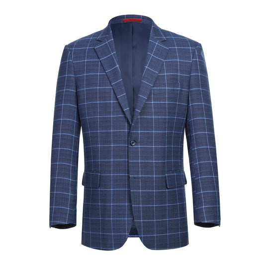 Renoir Blue Windowpane Classic Fit Sport Coat
