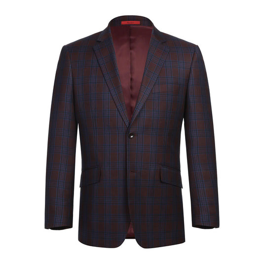 Renoir Burgundy Plaid Slim Fit Sport Coat