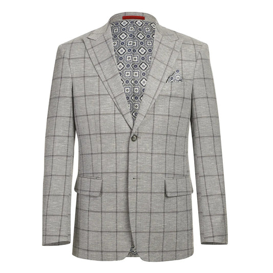 Renoir Gray Windowpane Slim Fit Sport Coat