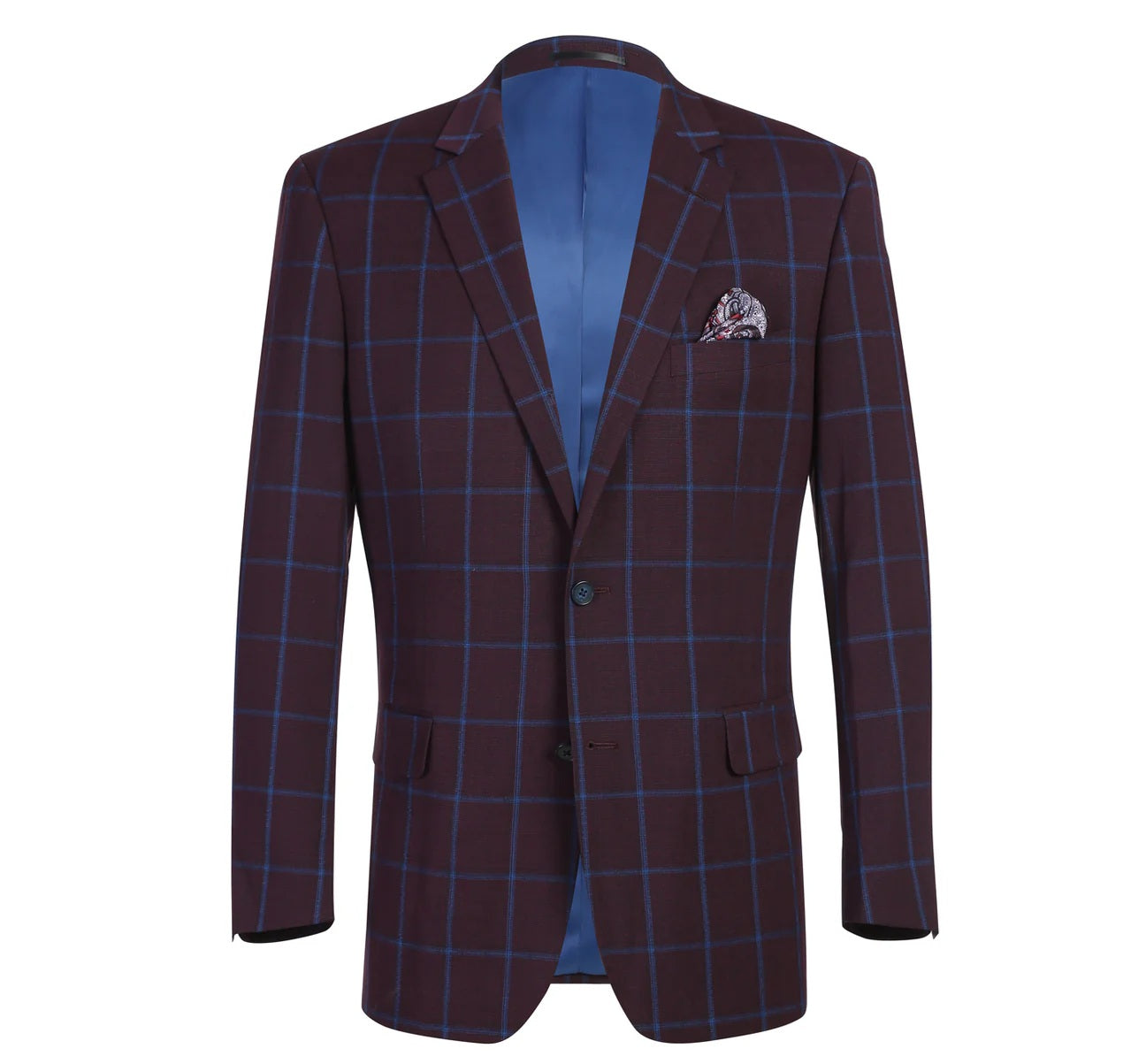 Renoir Burgundy Windowpane Slim Fit Sport Coat