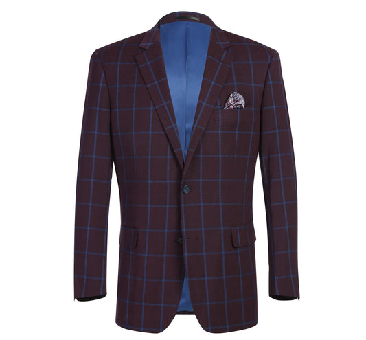 Renoir Burgundy Windowpane Slim Fit Sport Coat