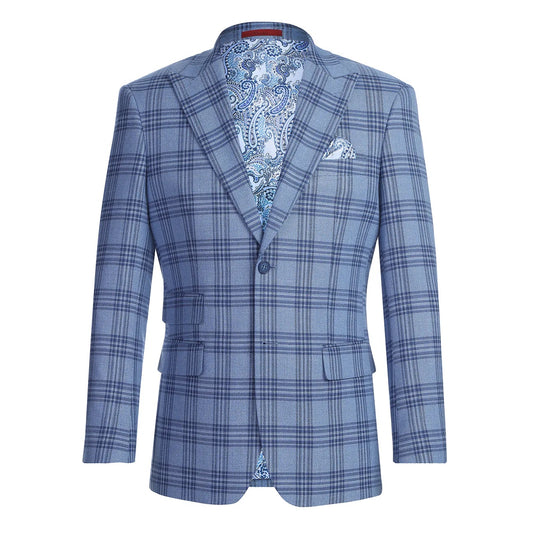 Renoir Blue Plaid Slim Fit Sport Coat