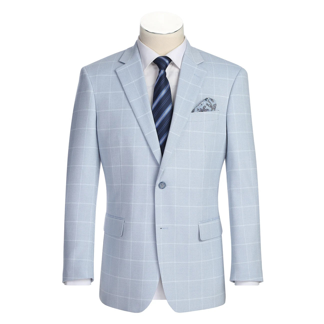 Renoir Light Blue Windowpane Classic Fit Sport Coat
