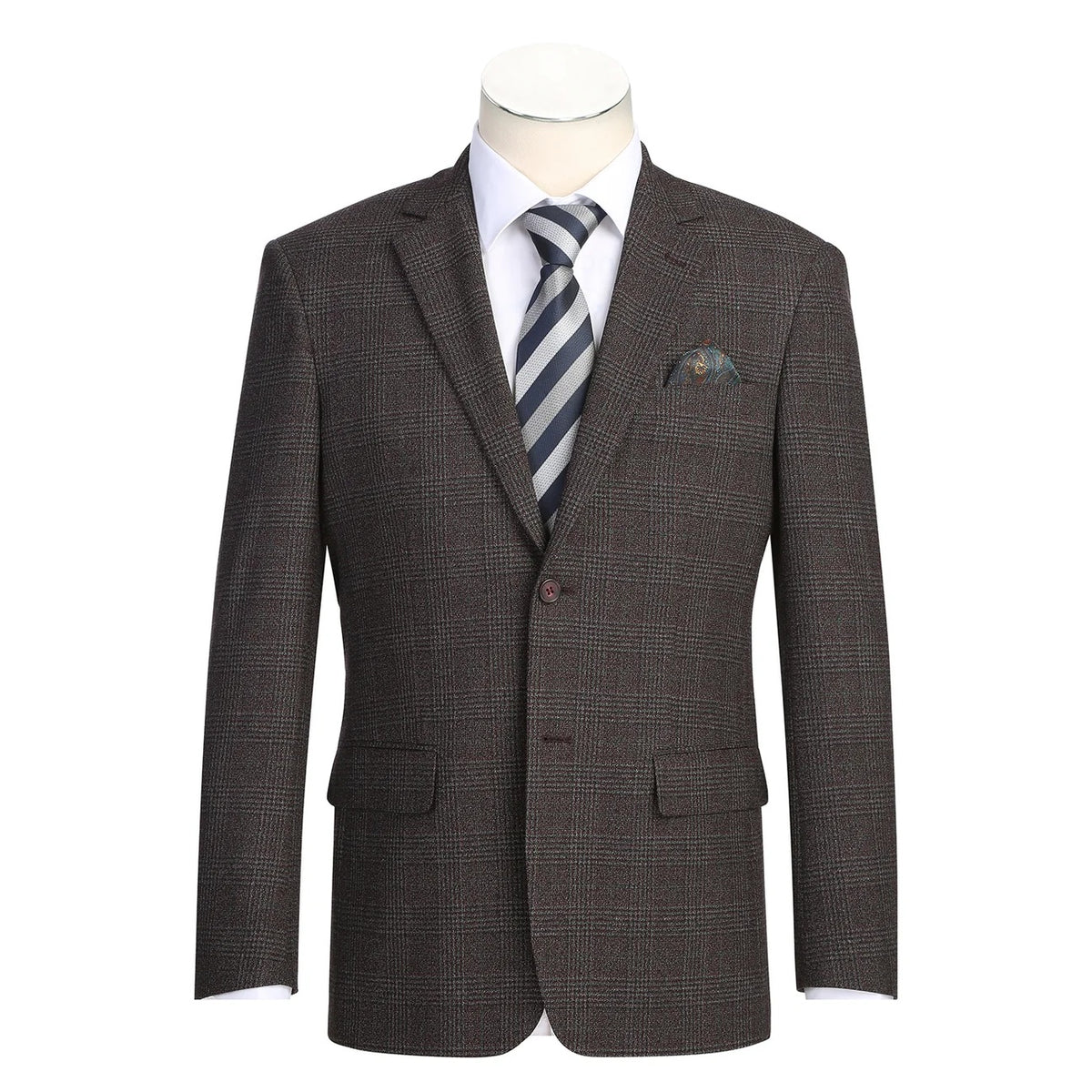 Renoir Red Brown Plaid Slim Fit Sport Coat