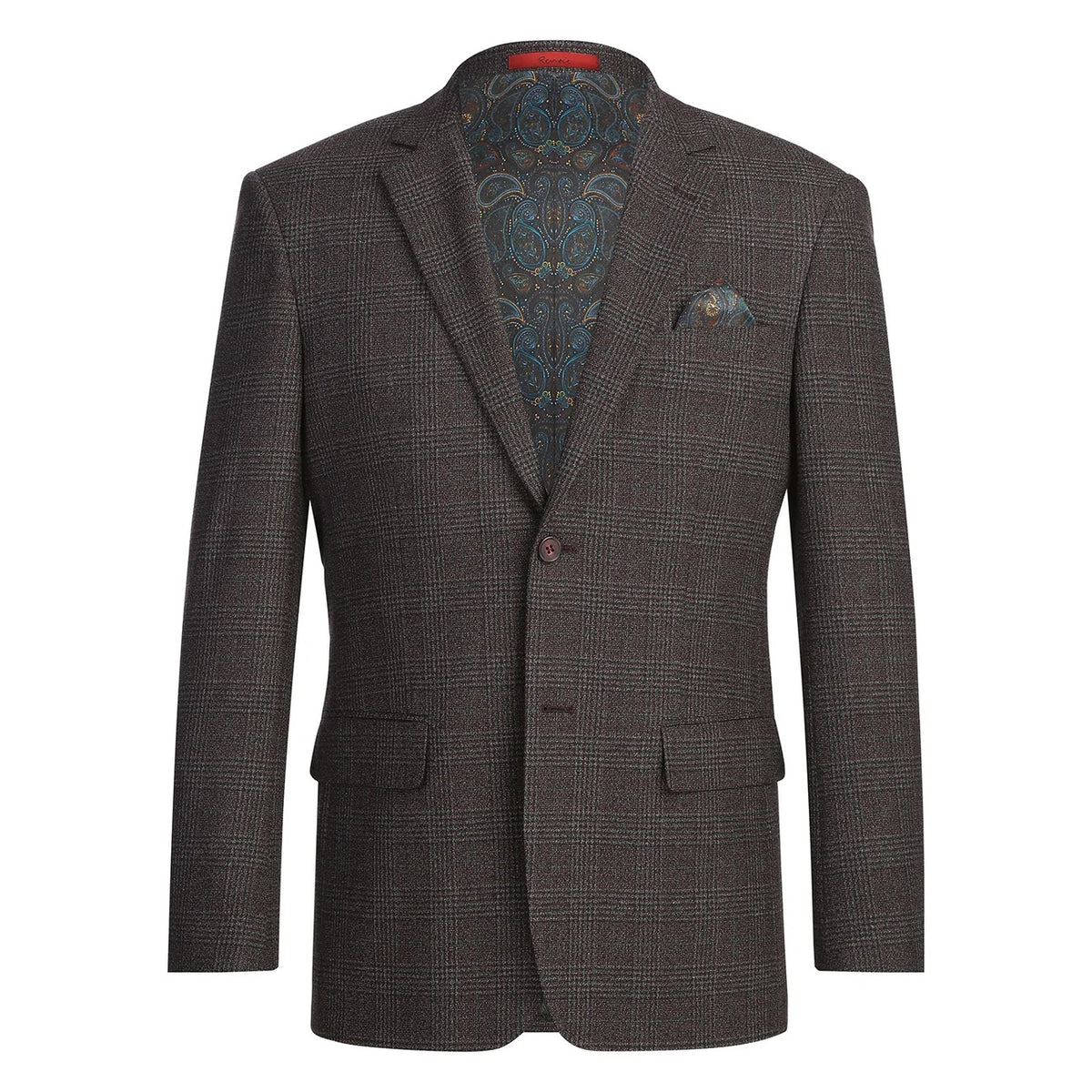 Renoir Red Brown Plaid Slim Fit Sport Coat