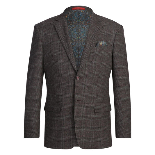 Renoir Red Brown Plaid Slim Fit Sport Coat