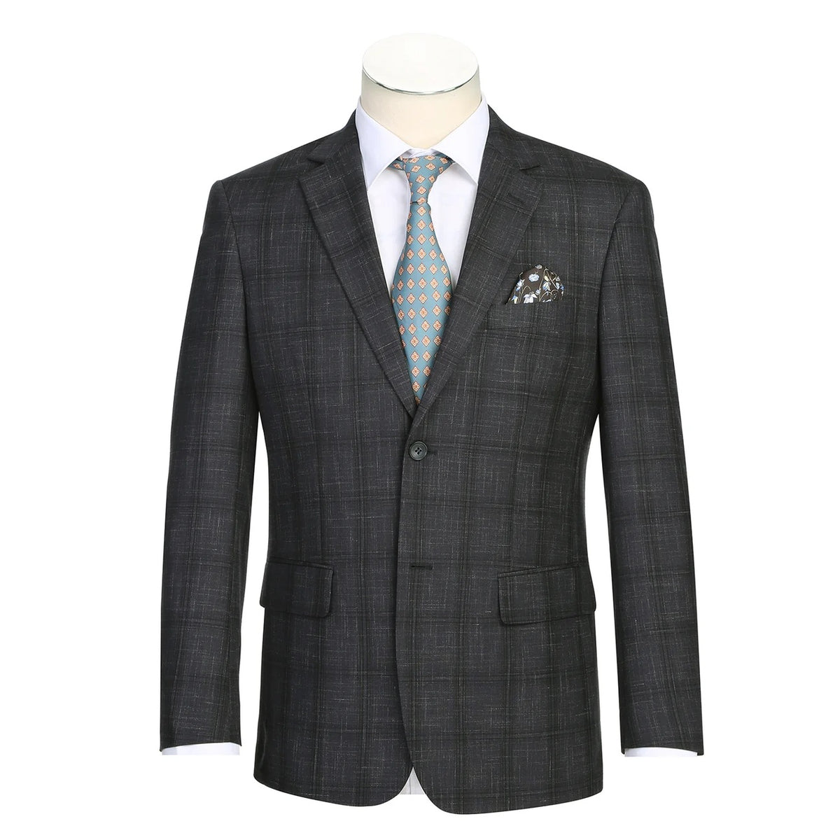 Renoir Pearl Grey Windowpane Slim Fit Sport Coat