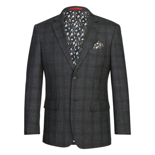 Renoir Pearl Grey Windowpane Slim Fit Sport Coat