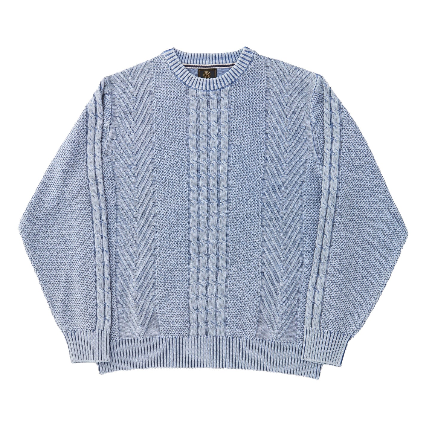 FX Fusion Sandwashed Textured Cable Herringbone Crew Neck Sweater