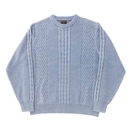 FX Fusion Sandwashed Textured Cable Herringbone Crew Neck Sweater