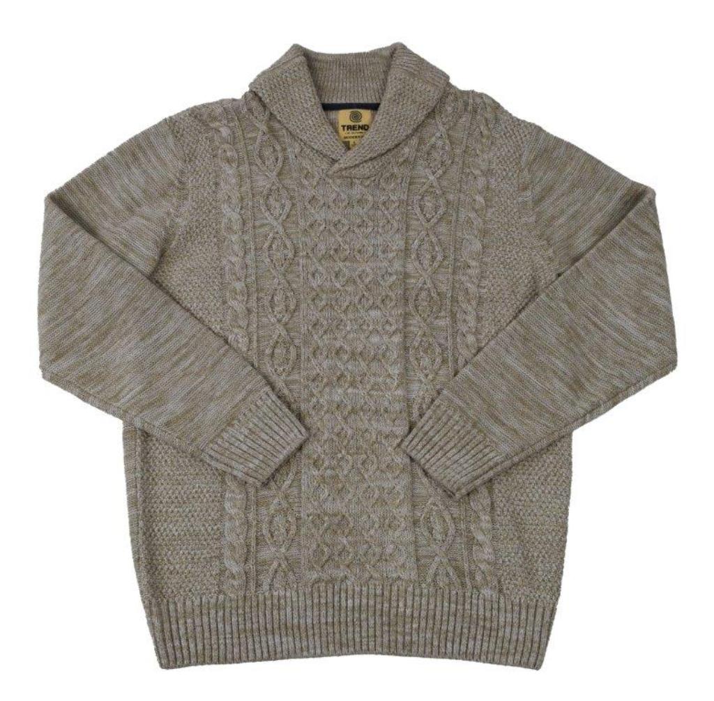 Trend by Fusion Marled Cable Knit Shawl Collar Sweater