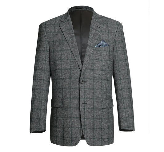 Renoir Grey Windowpane Classic Fit Sport Coat