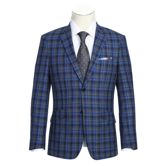 Renoir Blue Check Slim Fit Sport Coat