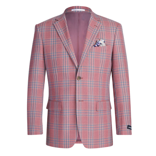 Renoir Watermelon Red Windowpane Slim Fit Sport Coat