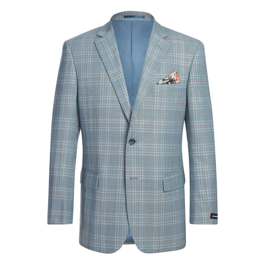 Renoir Acid Blue Plaid Classic Fit Sport Coat