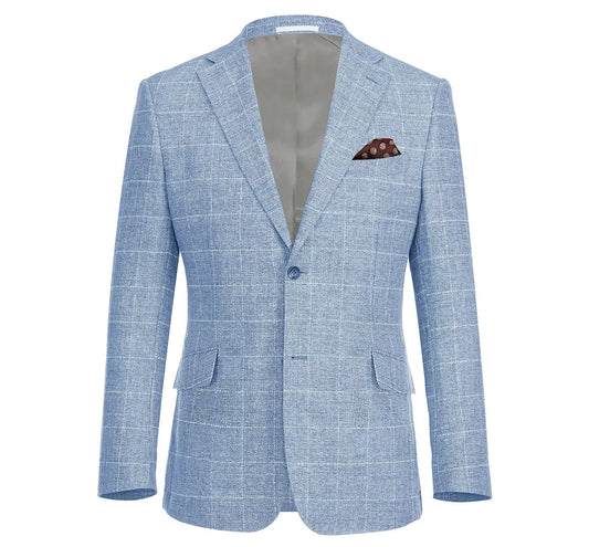 Renoir Blue Windowpane Slim Fit Sport Coat