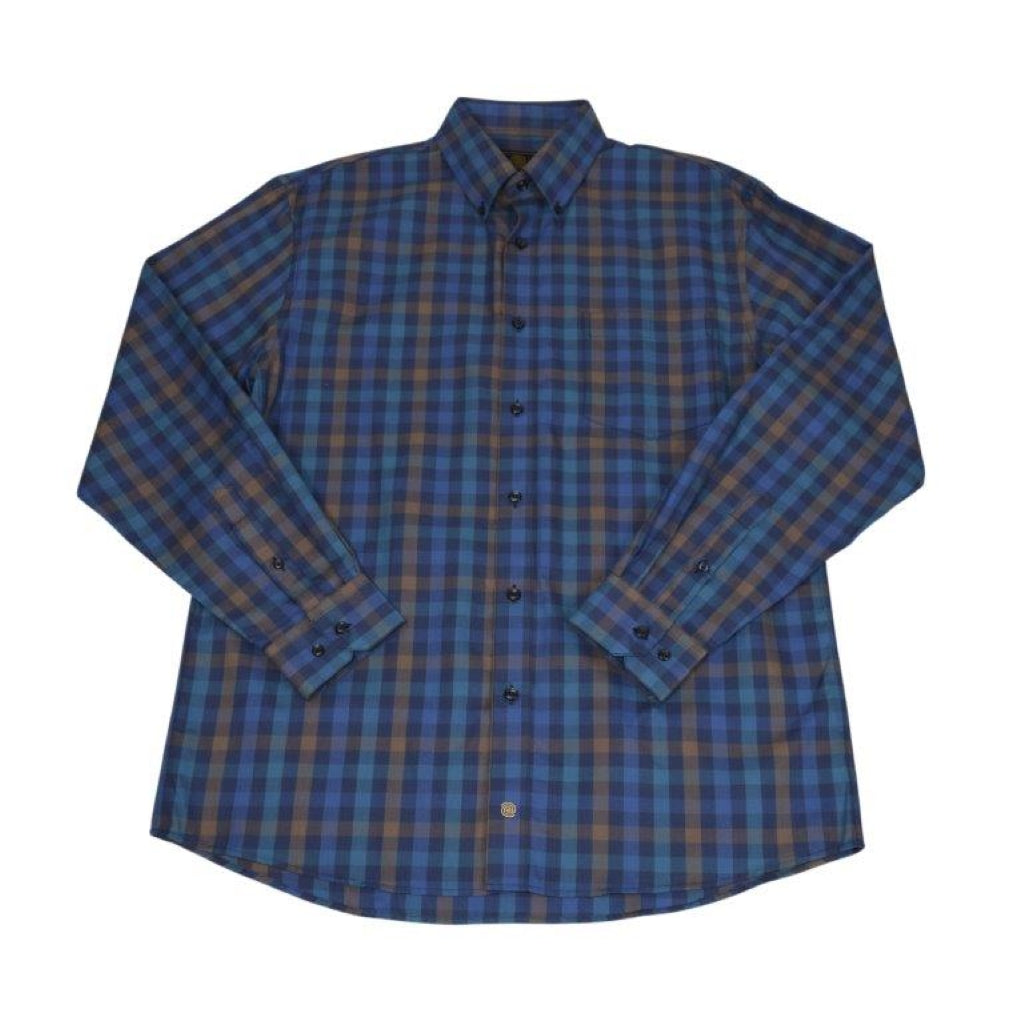 FX Fusion Long Sleeve Royal/Teal/Tan Twill Check Big Size Sport Shirt