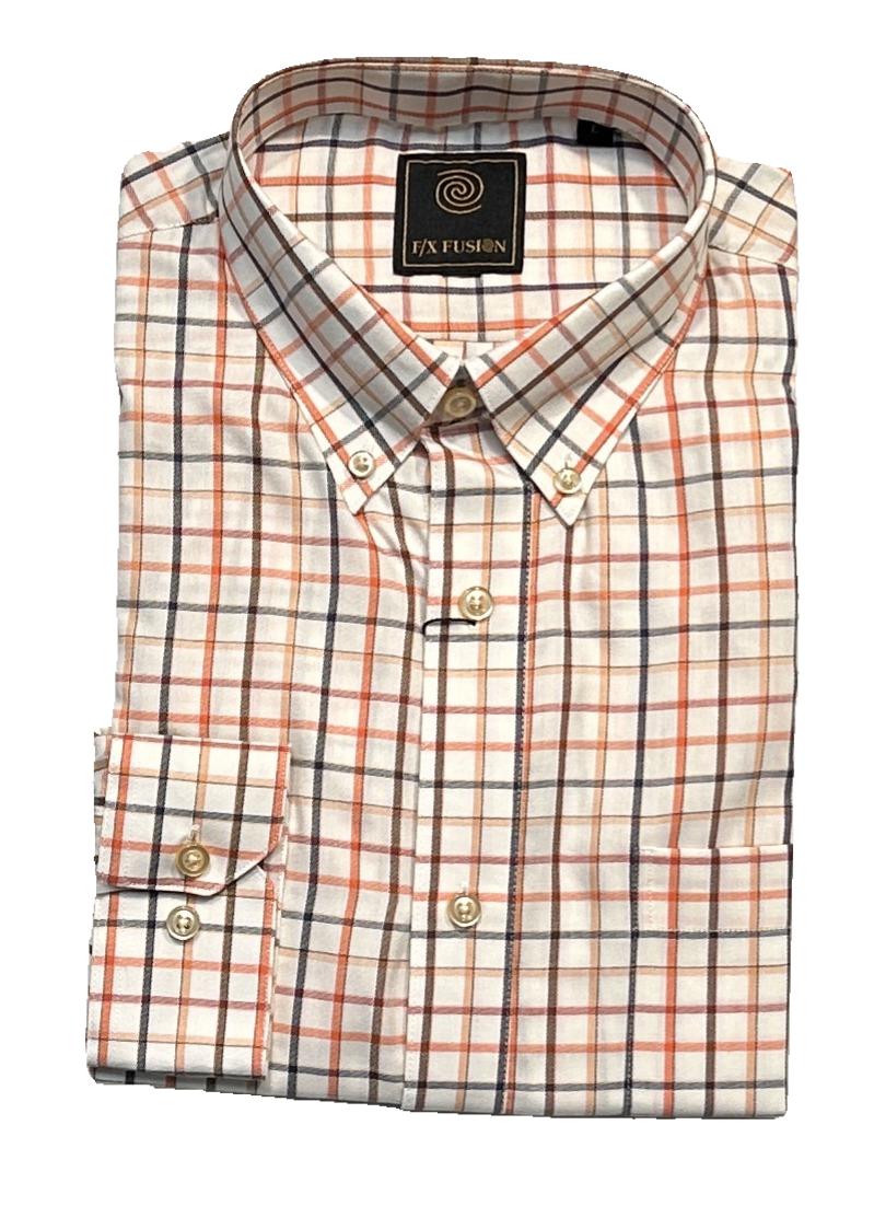 FX Fusion Long Sleeve Orange Twill Multi Check Sport Shirt