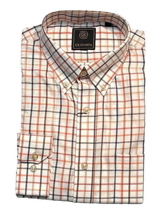 FX Fusion Long Sleeve Orange Twill Multi Check Sport Shirt