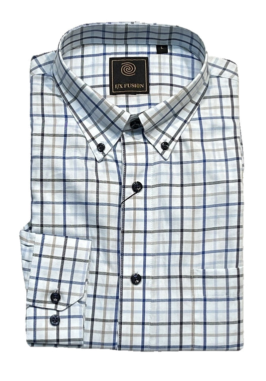 FX Fusion Long Sleeve Blue Twill Multi Check Big Size Sport Shirt