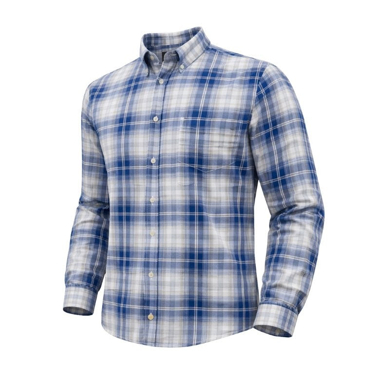 FX Fusion Long Sleeve Blue/Tan Twill Multi Plaid Sport Shirt