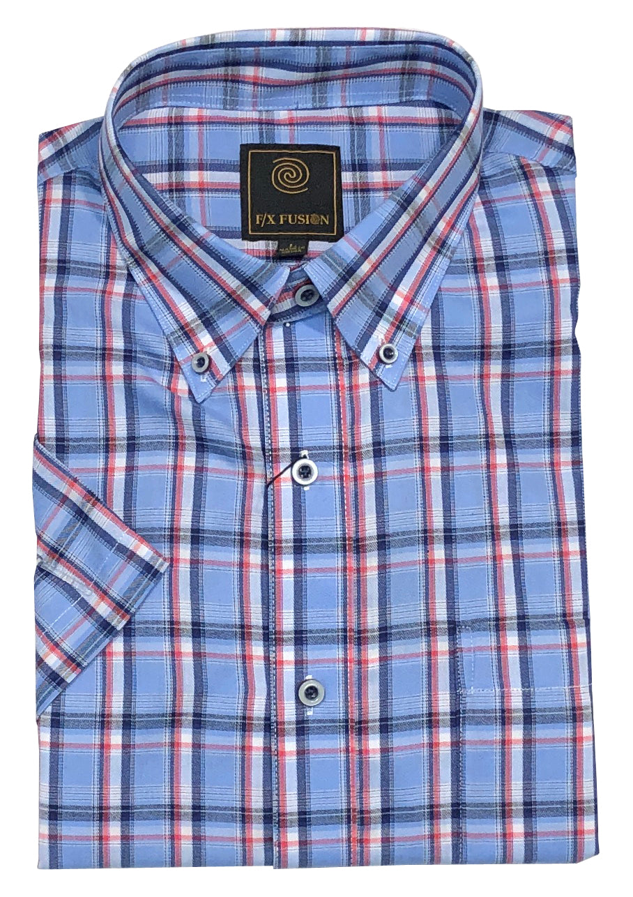 FX Fusion Short Sleeve Blue/Red Plaid Sport Shirt