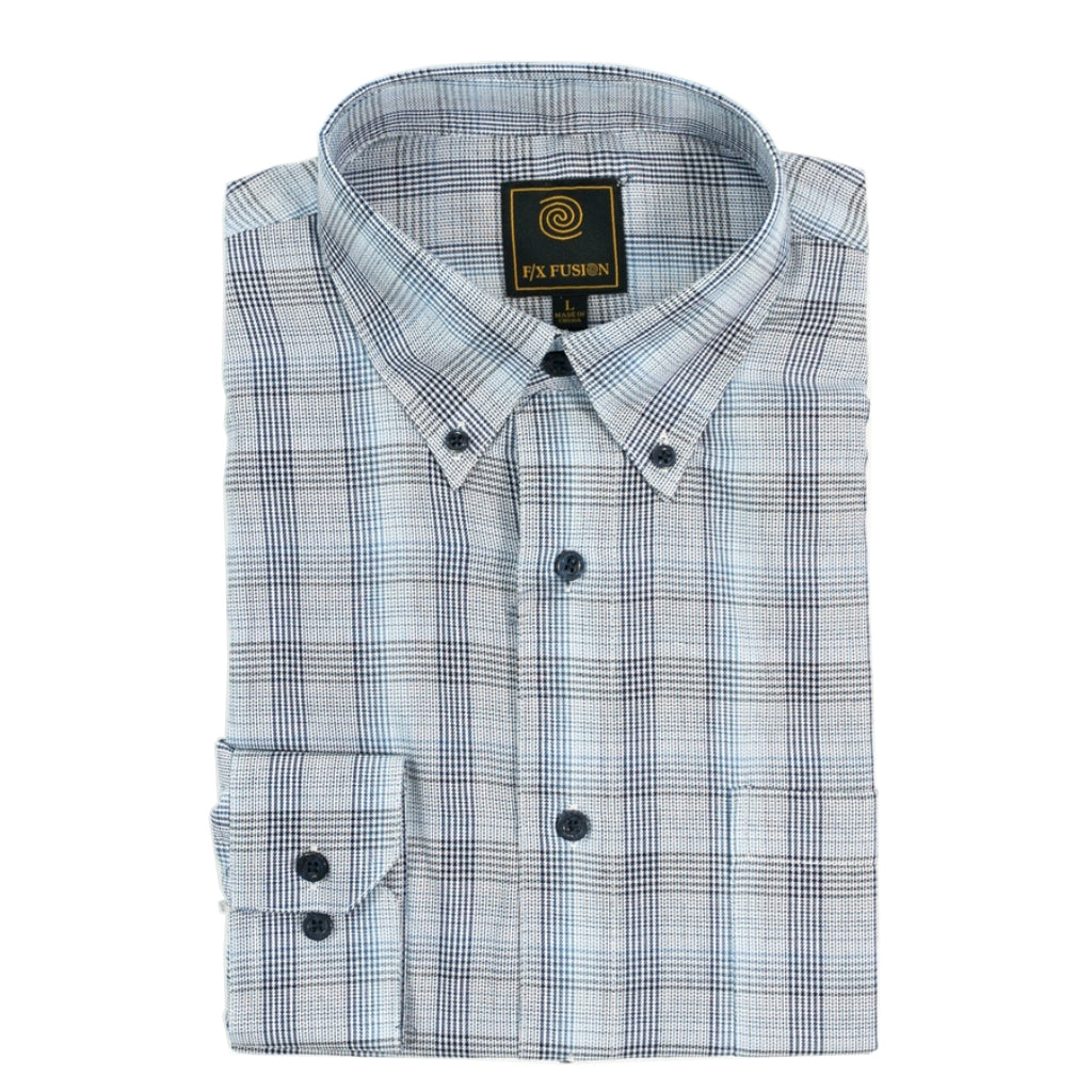 FX Fusion Long Sleeve Navy/Blue Plaid Tall Size Sport Shirt