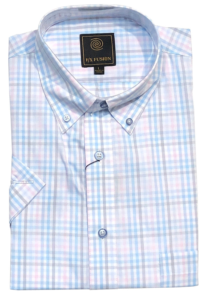 FX Fusion Short Sleeve Pink/Blue Multi Check Sport Shirt