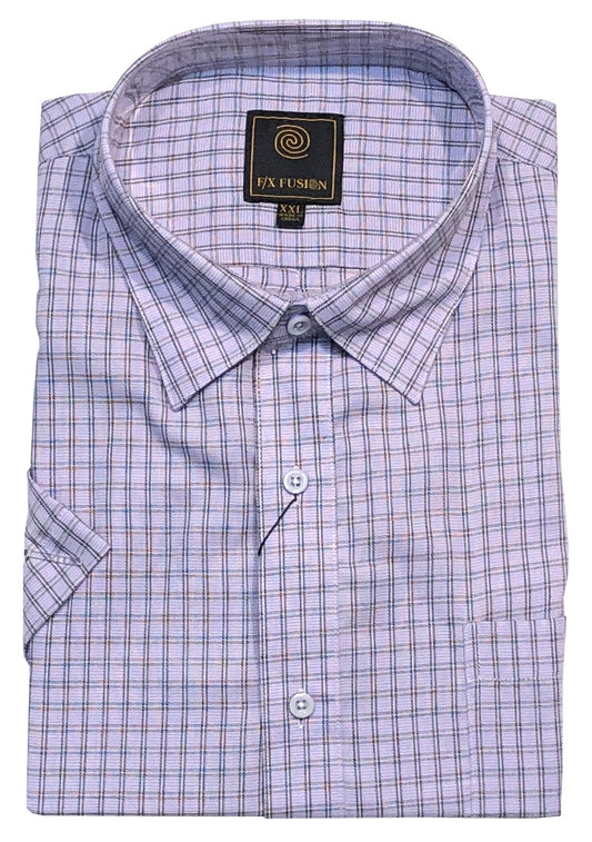 FX Fusion Short Sleeve Lavender Textured Check Sport Shirt