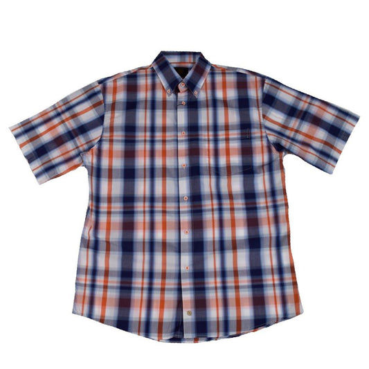 FX Fusion Short Sleeve White/Coral/Navy Plaid Sport Shirt