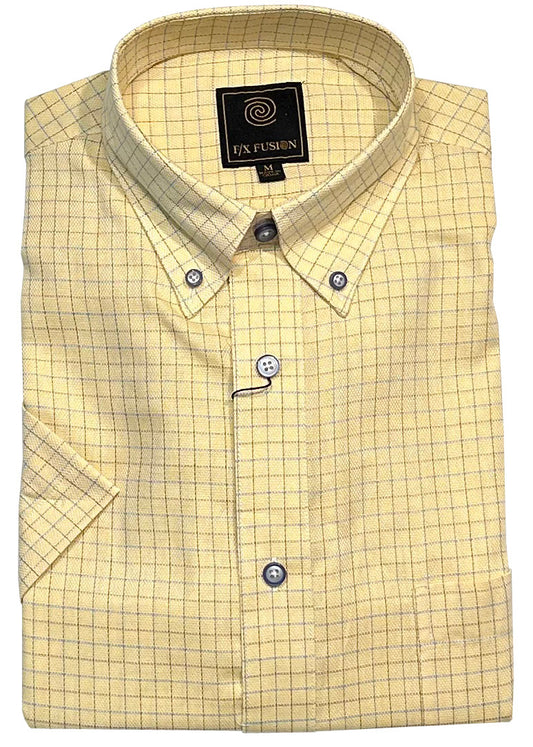 FX Fusion Short Sleeve Gold/Blue Textured Grid Sport Shirt