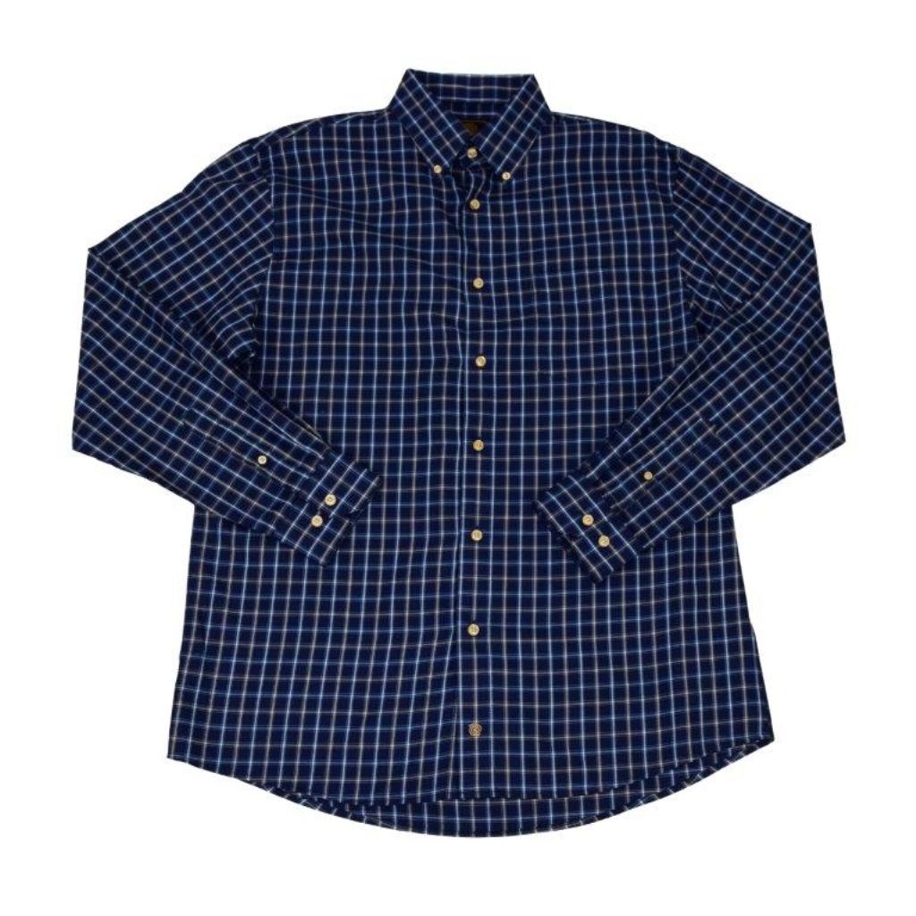 FX Fusion Long Sleeve Navy/Tan Check Sport Shirt