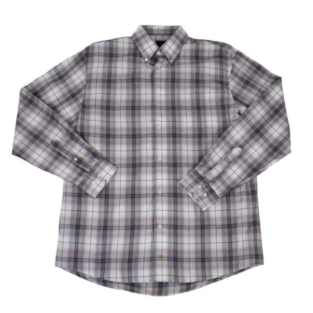 FX Fusion Long Sleeve Silver/Tan/Indigo Soft Plaid Big Size Sport Shirt