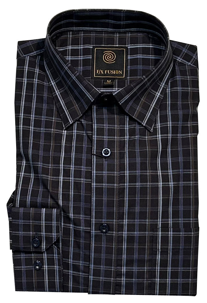 FX Fusion Long Sleeve Blue/Black Textured Check Sport Shirt – Dick Anthony Ltd.