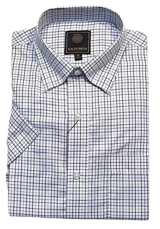 FX Fusion Short Sleeve Blue/Black/Grey Micro Check Sport Shirt