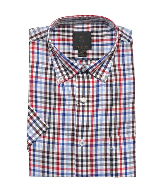 FX Fusion Short Sleeve Blue/Red Multi Check Tall Size Sport Shirt