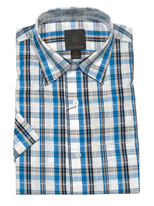 FX Fusion Short Sleeve Aqua/White Multi Plaid Tall Size Sport Shirt