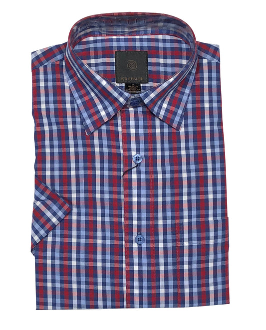 FX Fusion Short Sleeve Blue/Red Multi Check Tall Size Sport Shirt