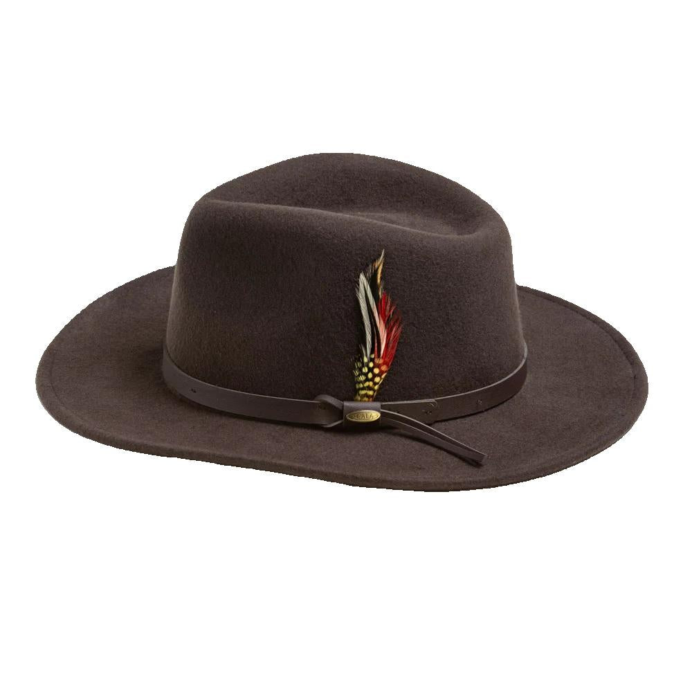 Scala Dakota Crushable Water Repellent Wool Felt Outback Hat with 3" Brim