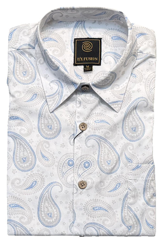 FX Fusion Short Sleeve 'Paisley' Print Poplin Sateen Sport Shirt