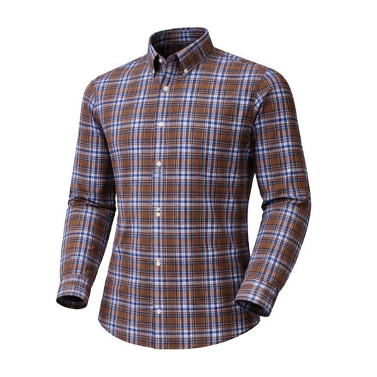 FX Fusion Navy/Brown Multi Plaid Stretch Shirt