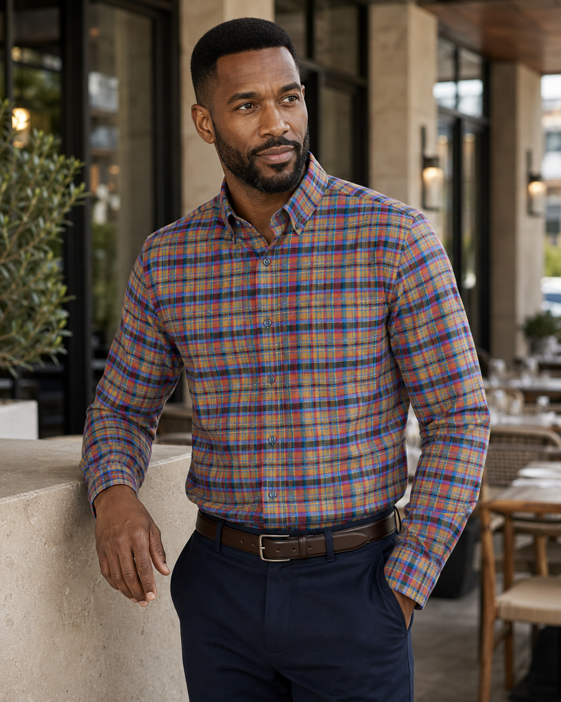 FX Fusion Deep Lake/Crimson Multi Plaid Stretch Shirt