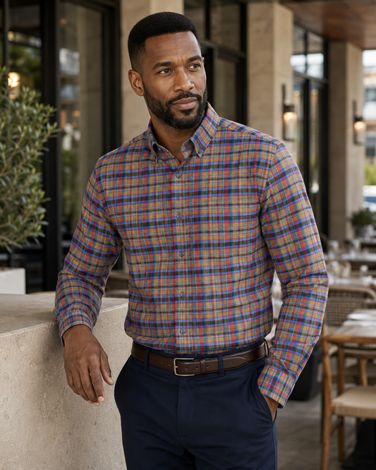 FX Fusion Deep Lake/Crimson Multi Plaid Stretch Shirt