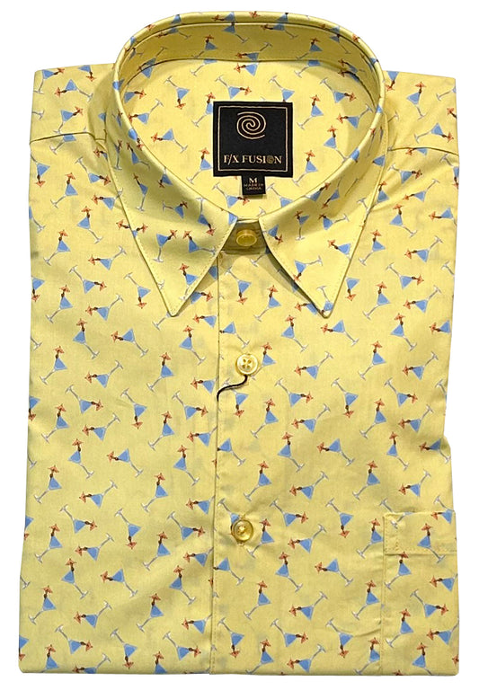 FX Fusion Short Sleeve 'Cocktail Time' Print Poplin Sateen Sport Shirt