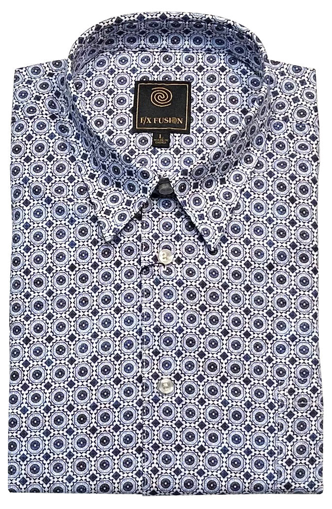 FX Fusion Short Sleeve 'Medallion Melody' Print Poplin Sateen Sport Shirt