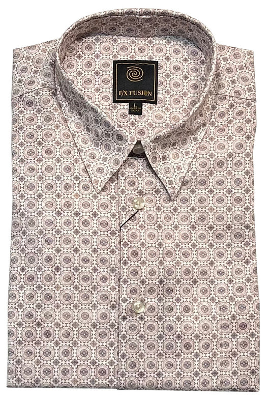 FX Fusion Short Sleeve 'Medallion Melody' Print Poplin Sateen Sport Shirt