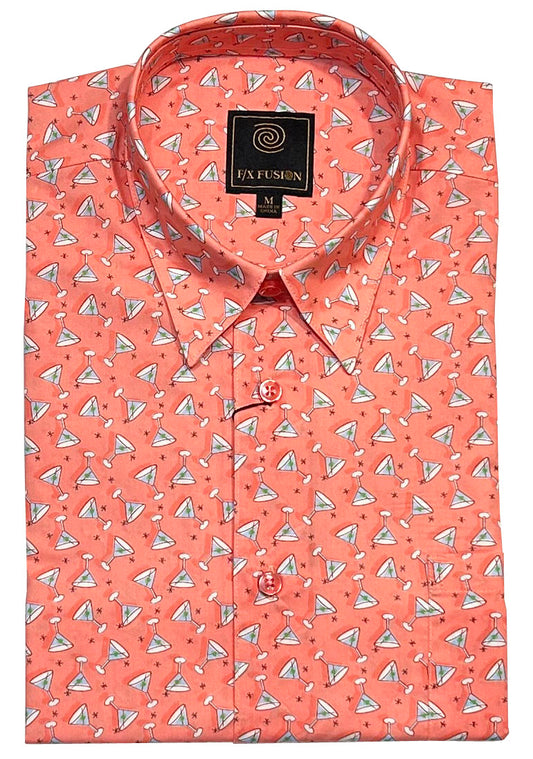FX Fusion Short Sleeve 'Dirty Martini' Print Poplin Sateen Sport Shirt