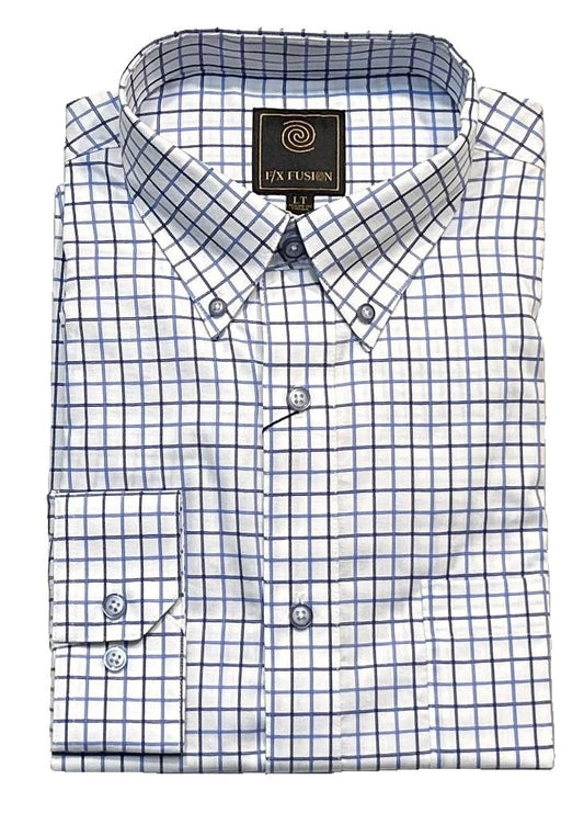 FX Fusion Long Sleeve White/Blue Check Tall Size Sport Shirt