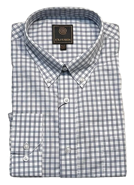 FX Fusion Long Sleeve Blue/White Multi Check Tall Size Sport Shirt